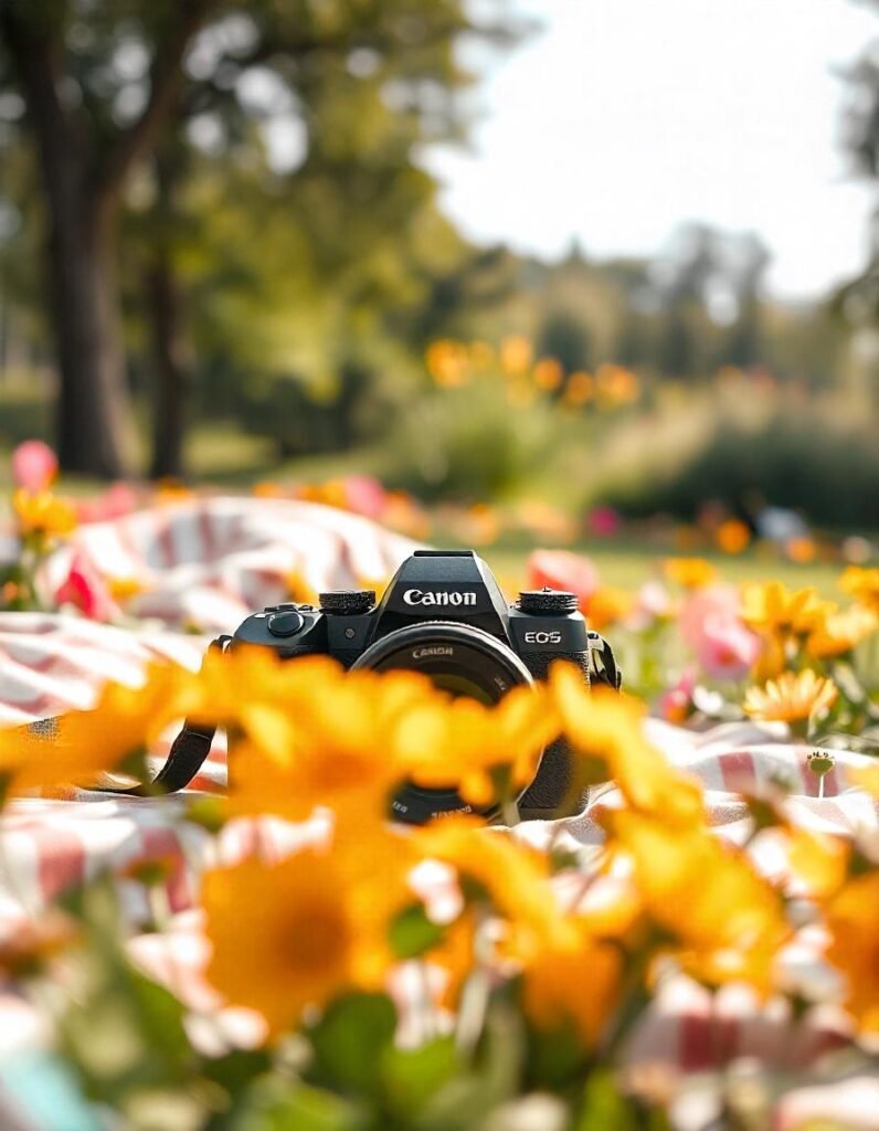 Canon EOS M50 with its flip screen extended, showing the front-facing view for vlogging.