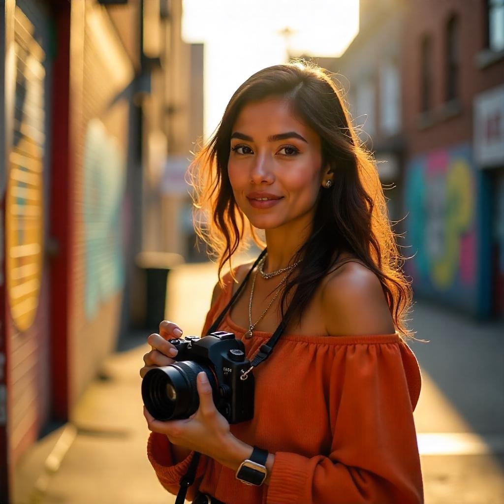  A vlogger attaching an external microphone to a mirrorless camera to capture clear audio while filming.