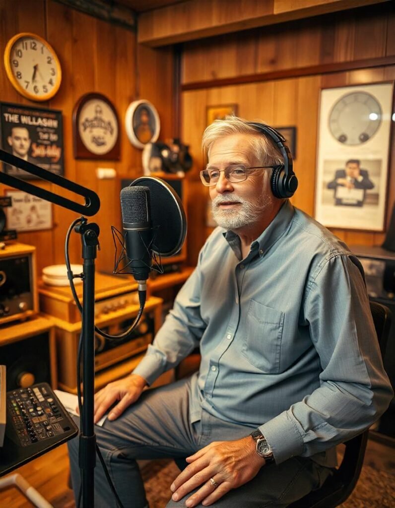 Professional vlogger using a cardioid microphone to capture high-quality audio in a studio setting."