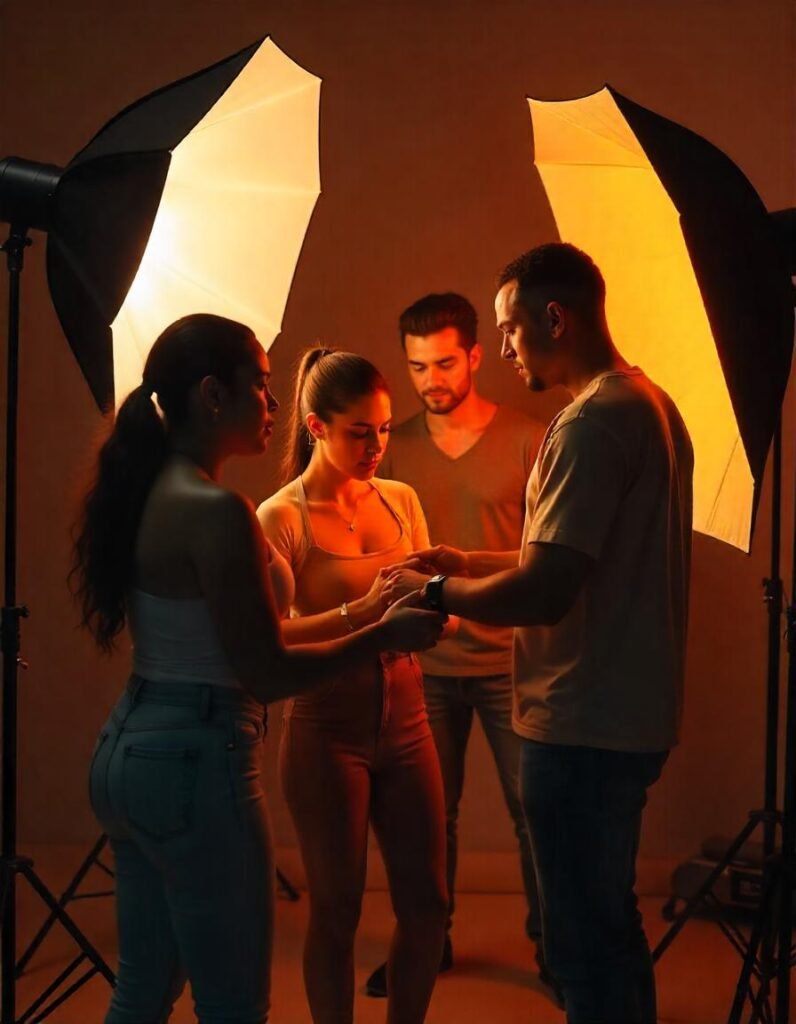 Step-by-step visual guide on how to assemble and set up a softbox for vlogging