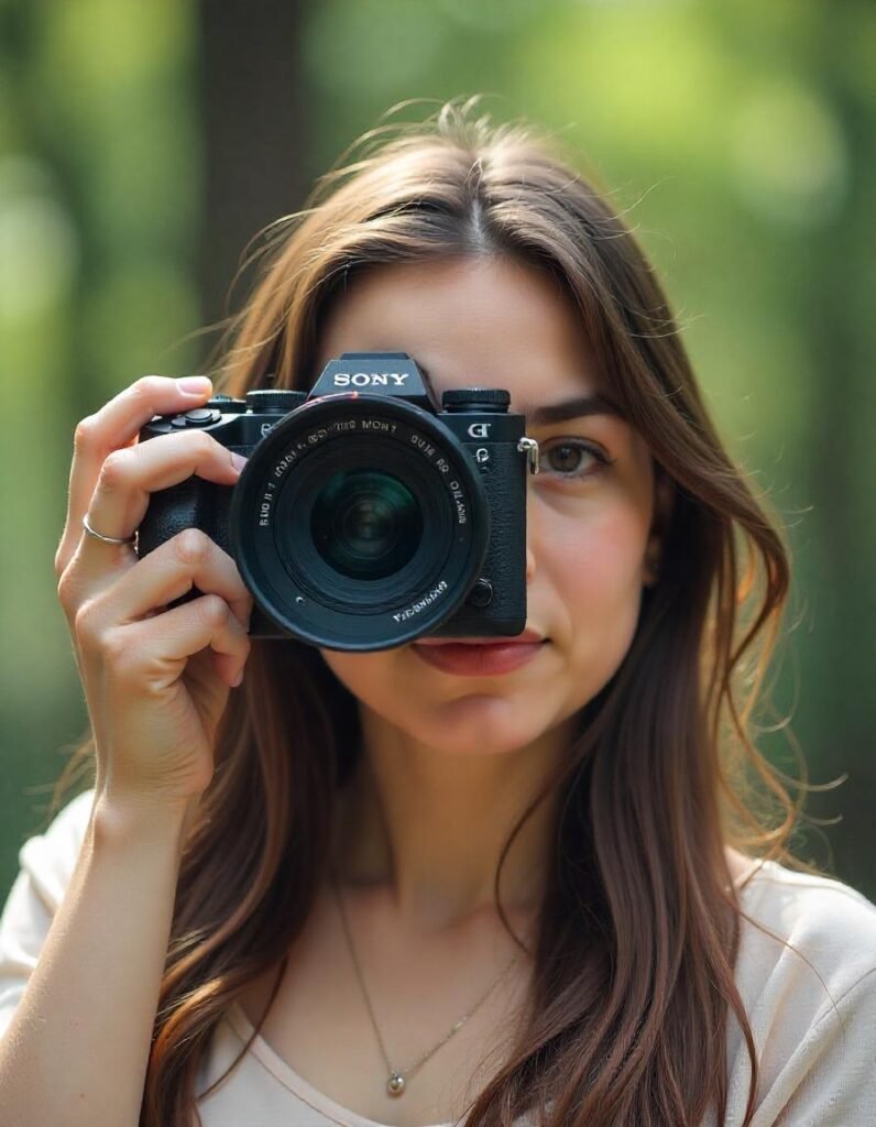 Various vlogging cameras like Sony ZV-1, Panasonic Lumix GH5, Canon EOS M50 Mark II, and GoPro HERO11, labeled with their respective image stabilization types."