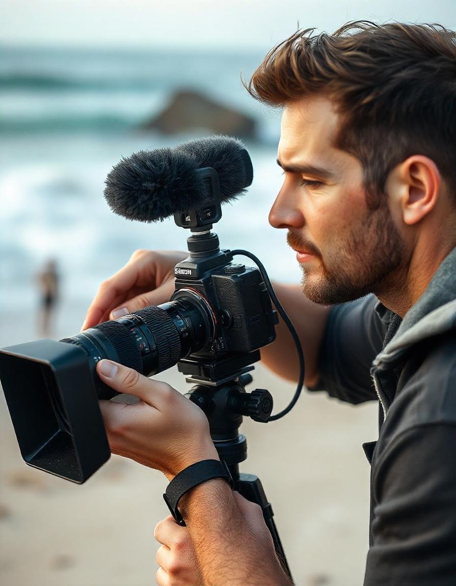Vlogger with Shotgun Microphone Setup