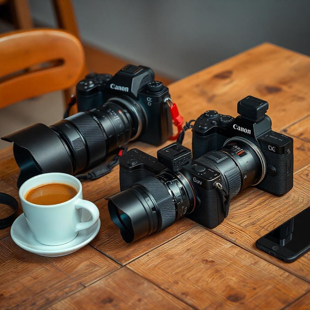 Various vlogging cameras including Canon EOS M50, Sony ZV-1, and GoPro HERO10, showcasing options for vloggers."
