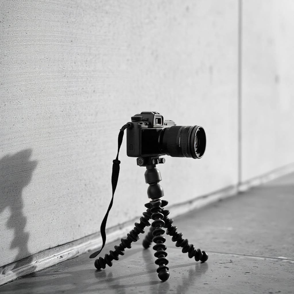 Flexible tripod with a camera mounted, demonstrating a portable and versatile vlogging setup."