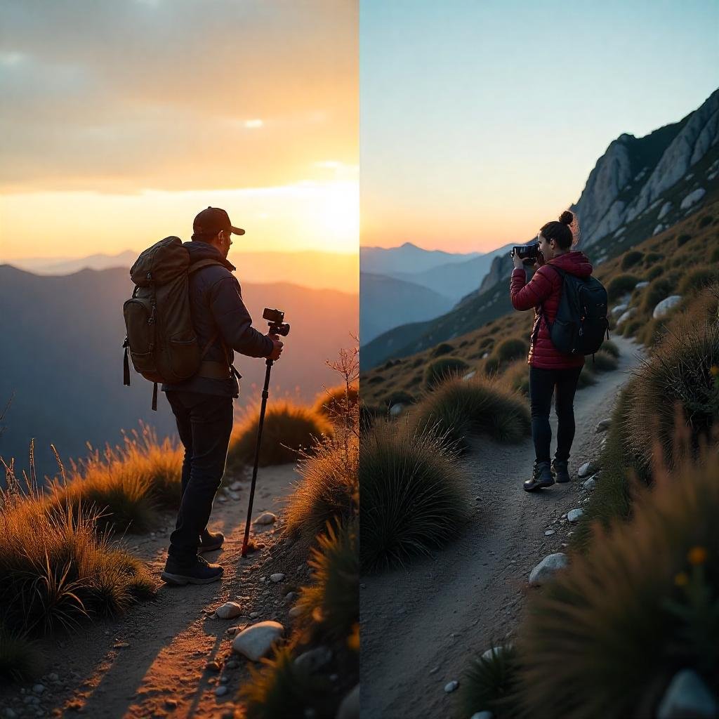 Side-by-side comparison of shaky smartphone footage and smooth gimbal footage for vlogging."