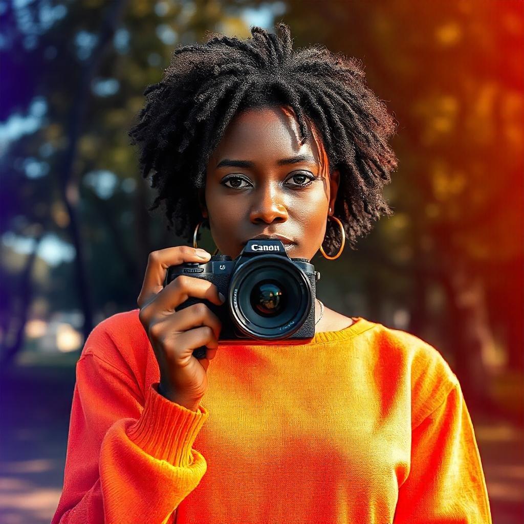 Vlogger using DIY stabilization techniques with a camera held steady using both hands."