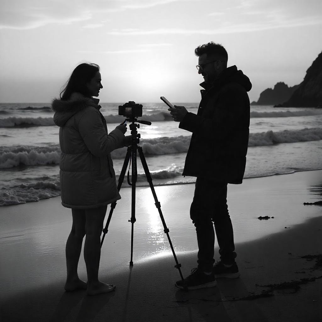 "Vlogger using a tripod outdoors on a hiking trail, capturing stable footage in a scenic setting."