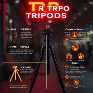 A dynamic shot of a flexible tripod (like the Joby GorillaPod) wrapped around a tree branch or railing, holding a camera or smartphone.