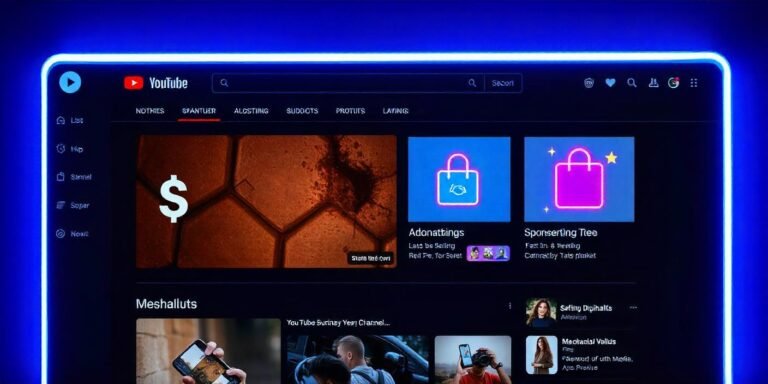 YouTube monetization options including ad revenue, sponsorships, and merchandise.
