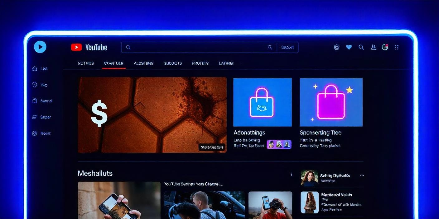 YouTube monetization options including ad revenue, sponsorships, and merchandise.