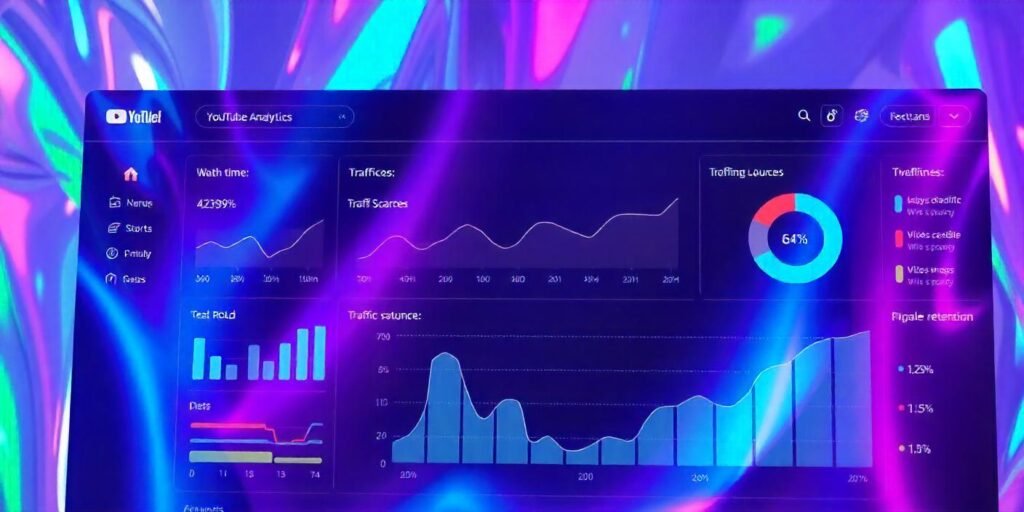 YouTube Analytics dashboard showcasing watch time, traffic sources, and audience retention.