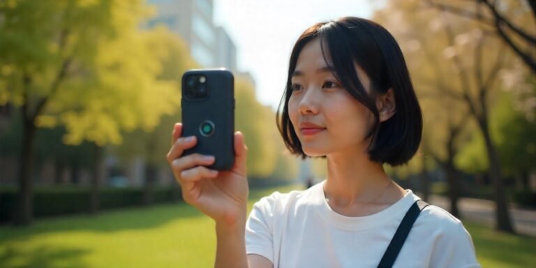 Close-up shot of the Insta360 GO 2 camera held in hand, highlighting its compact design and portability